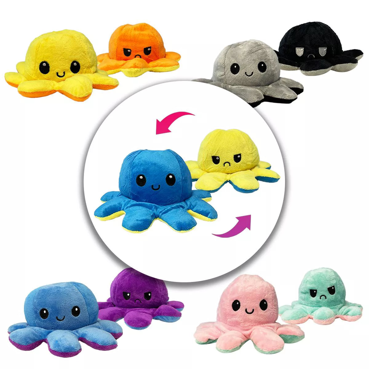 Link Moody Reversible Emotion Octopus Plushie Sad/Happy Express Your Emotions Moody Plush Toy Sensory Fidget Toy for Stress Relief